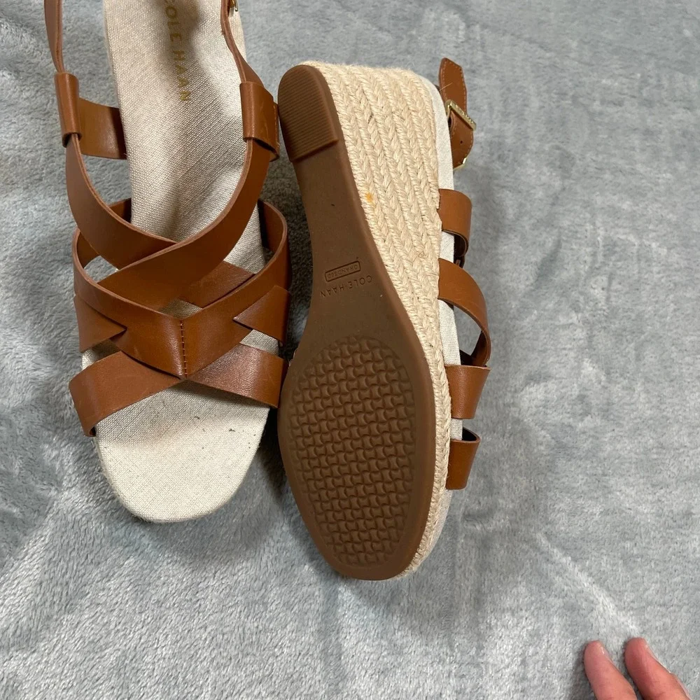 Cole Haan Grand 360 Size 6 Brown Leather Espadrille Wedge Slingback Buckle